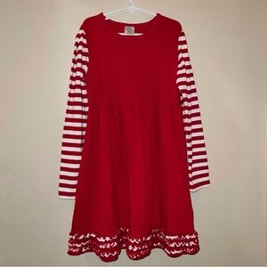 NWOT Red Striped Long Sleeve Ruffle Dress